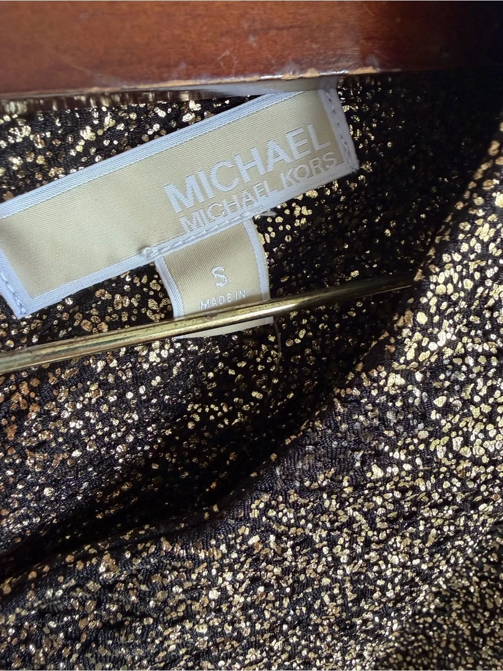 Michael Kors Black and Gold Metallic Cap-Sleeve Fit & Flare Dress